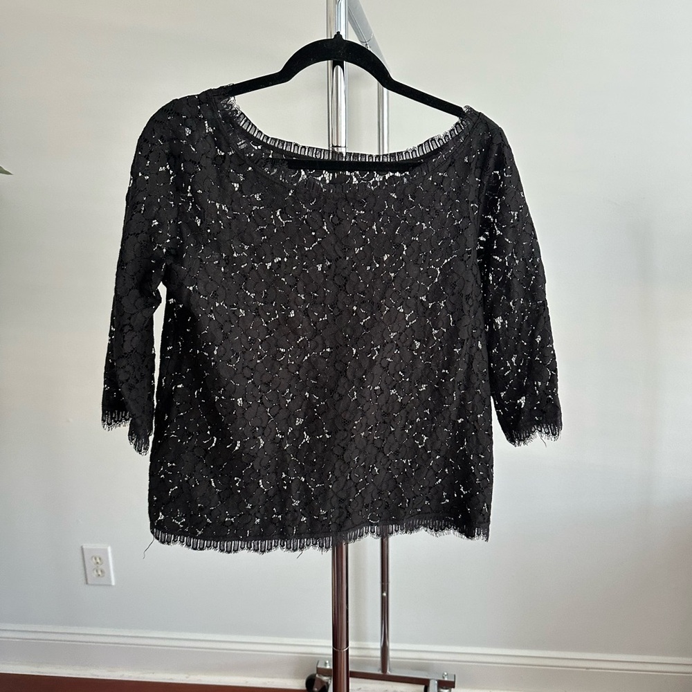 Anthro Black Lace 3/4 Sleeve Top